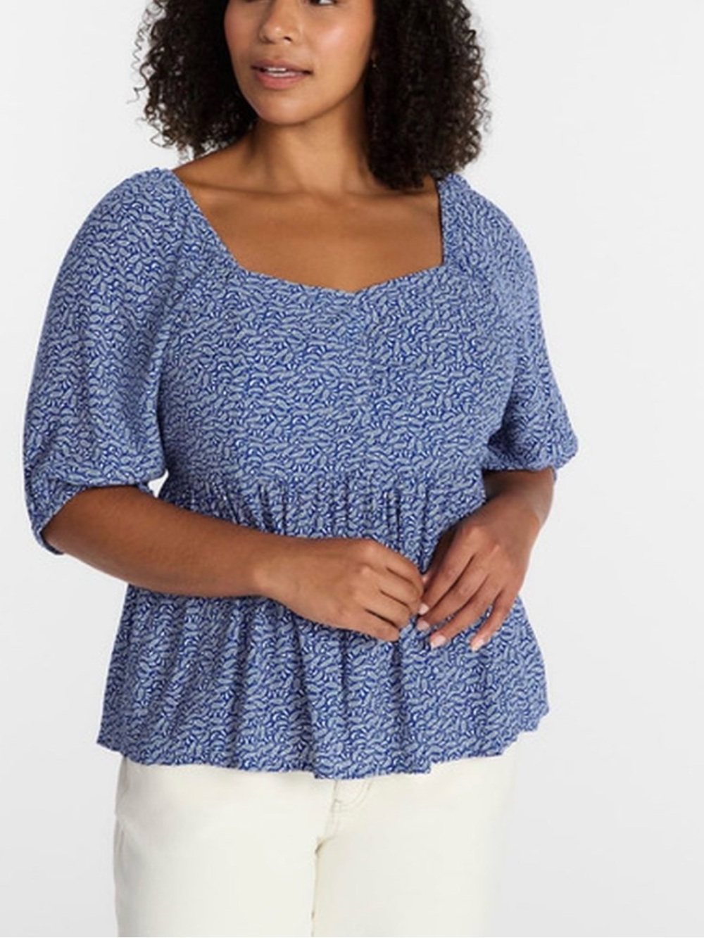 Terra & Sky Peplum Sweetheart Paisley Blue Gusto Top Size 14W